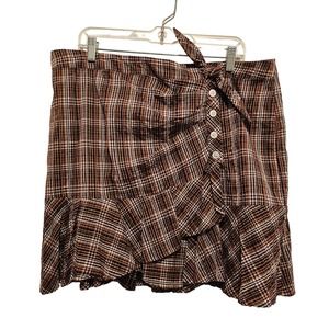Veronica Beard 16 Brown Plaid Kaia Nutmeg Multi Brown Skirt Searsucker Plus NWT